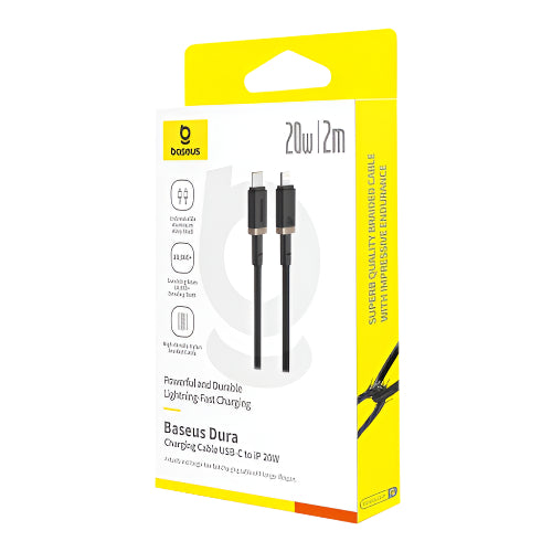 Baseus Dura Series Fast Charging Cable, Type-C to Ip, 2Mm, 20Watts, Gold / Black