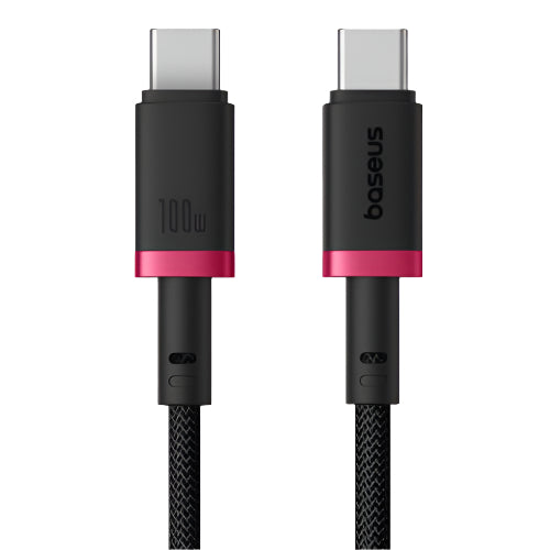 Baseus USB-C cable with black and pink design on a white background
