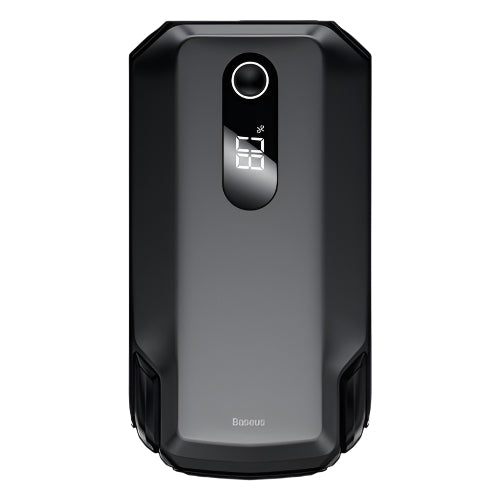 Black power bank with digital display on a white background