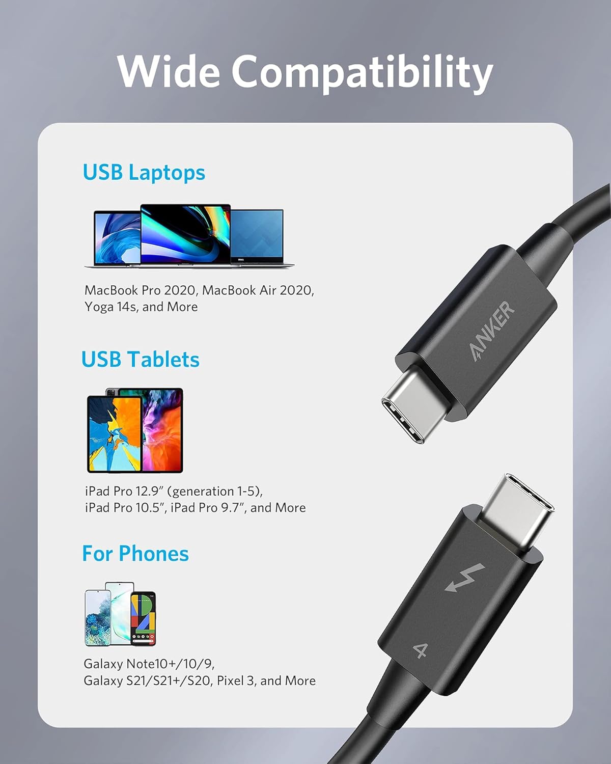 كابل شاحن سريع Anker USB-C إلى USB-C، بطول 1.2 متر، بقوة 240 واط، باللون الأسود