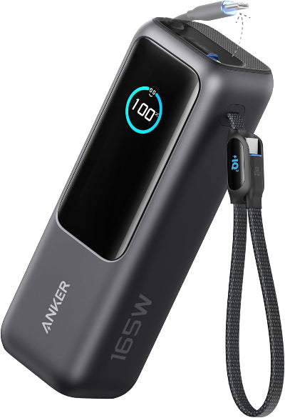 Anker Power Bank, 25000Mah & 16Watts, Built-In USB-C and Retractable Cable, Black