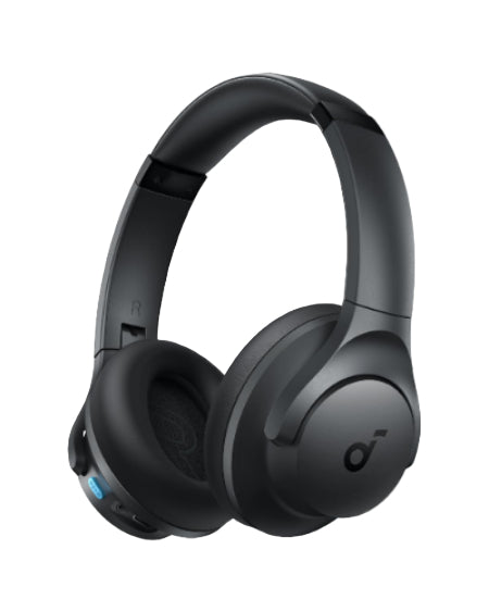 Black over-ear headphones on a white background