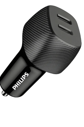 Philips Car Charger 2 Port USB-C, 60Watts, Black