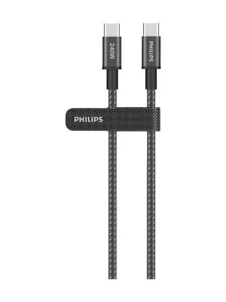 Philips Braided Cable USB-C to USB-C, 240Watts, 2Mm, Black