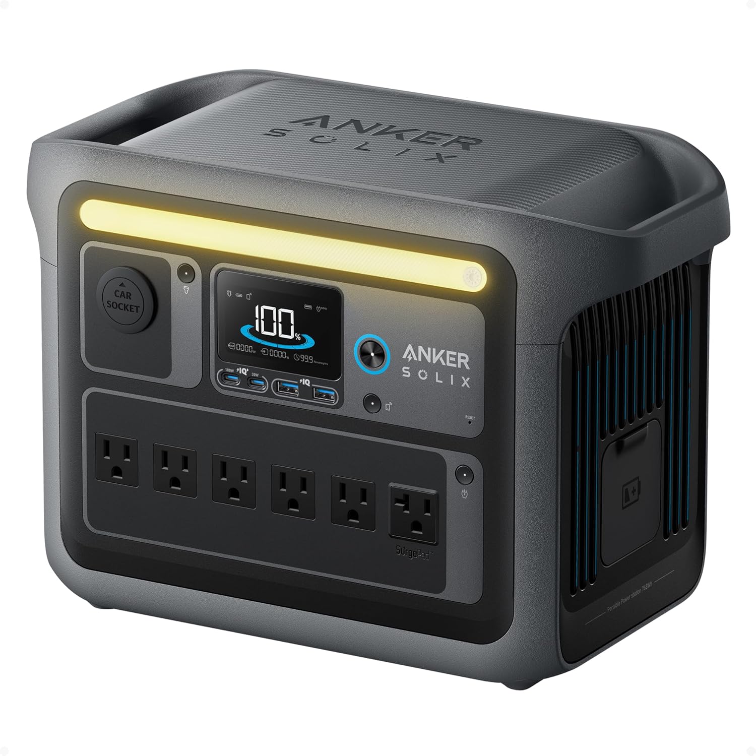 Anker SOLIX C1000 Portable Power Station, 2400Watts, Dark Gray