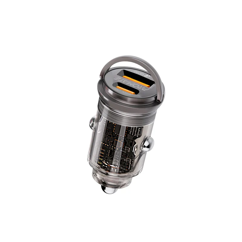 Promate Transparent Mini Car Charger, 65Watts, Grey