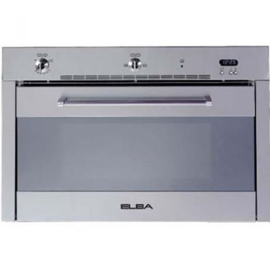 ELMA Built-In Oven 90Cm, Fan, silver in color with a digital display, control knobs, and a glass door.