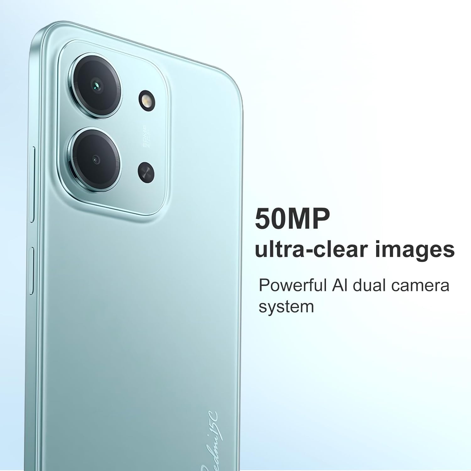 Smartphone with dual camera system on a light blue background