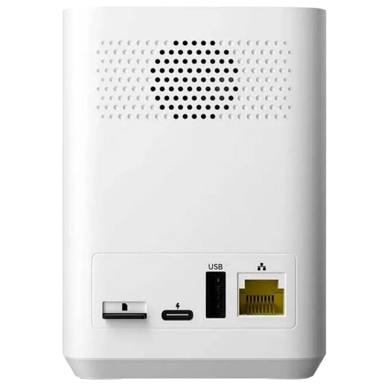 White electronic device with ports on a white background