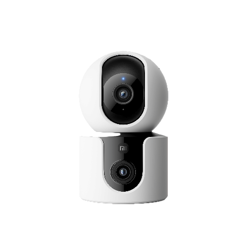 White security camera with black lens on a black background