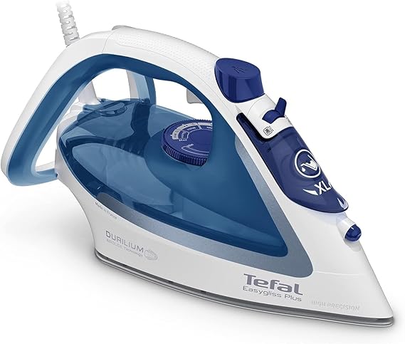 مكواة بخار Tefal مع نظام مضاد للتكلس ومخرج بخار، لون أبيض وأزرق