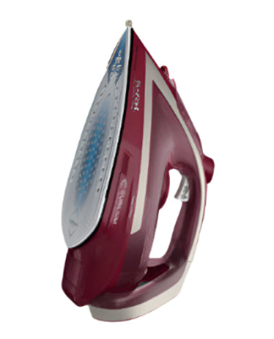 Red and silver iron on a white background