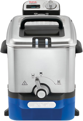 Tefal food processor with blue base on a white background