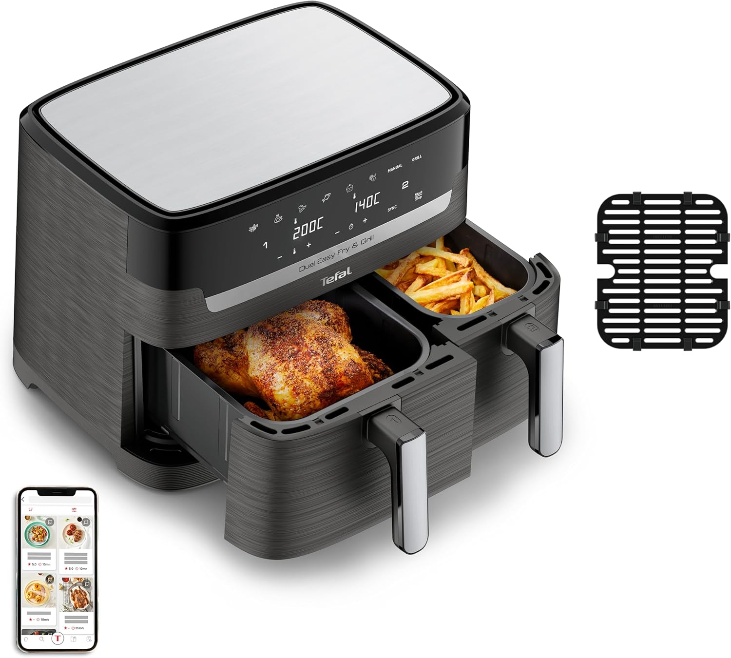 Tefal Easy Fry & Grill Dual XXL, Double Drawer, 8.3Lit, 2700Watts, Stainless Steel