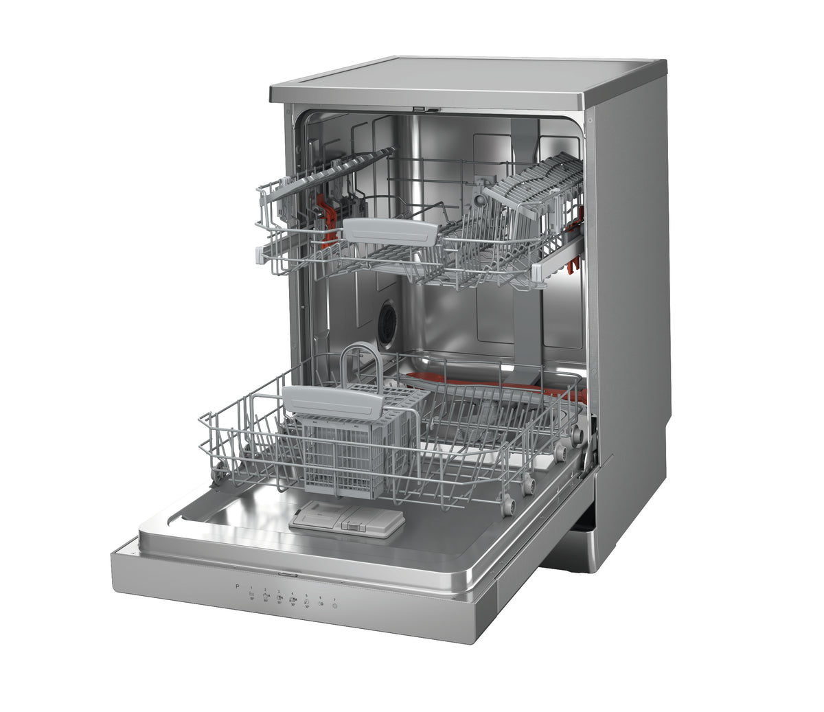 Ariston Free Stand Dishwasher A++, 5Sprayers, 7Programs, 14Sets, Inox