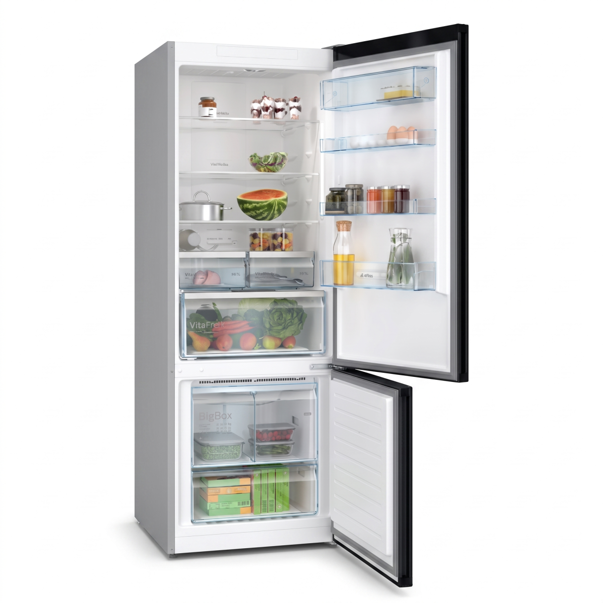 Bosch Bottom Frezzer Refrigerator, Free-Standing, 505Lit, French, Black Steel