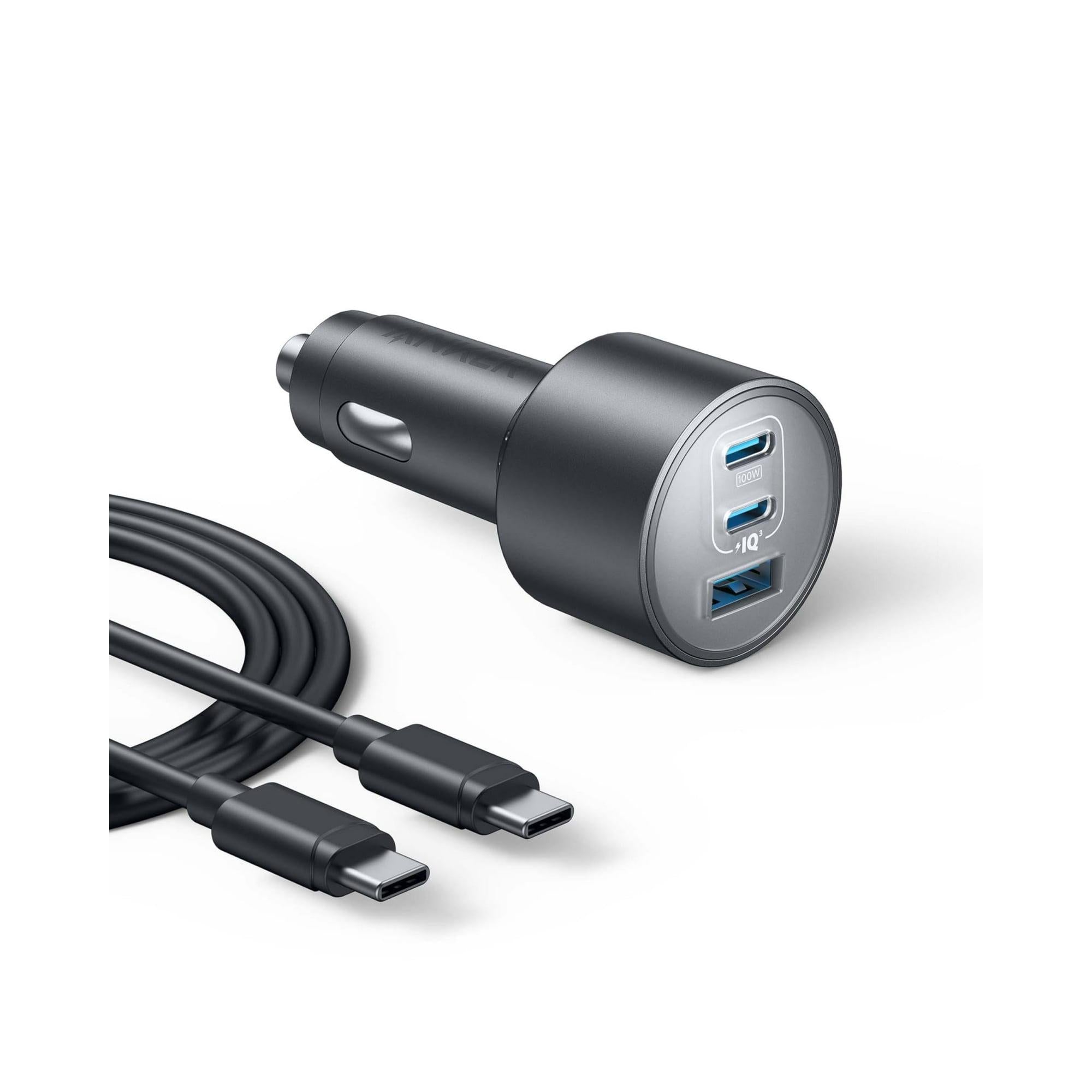Anker Car Charger, 167.5Watts, 3Ports. Cable Bundle, Grey