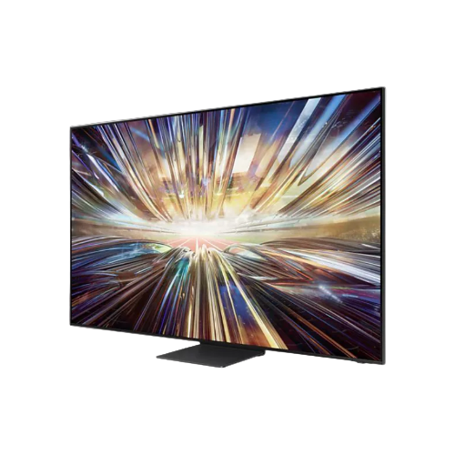 Smart TV with colorful abstract design on the screen against a white background