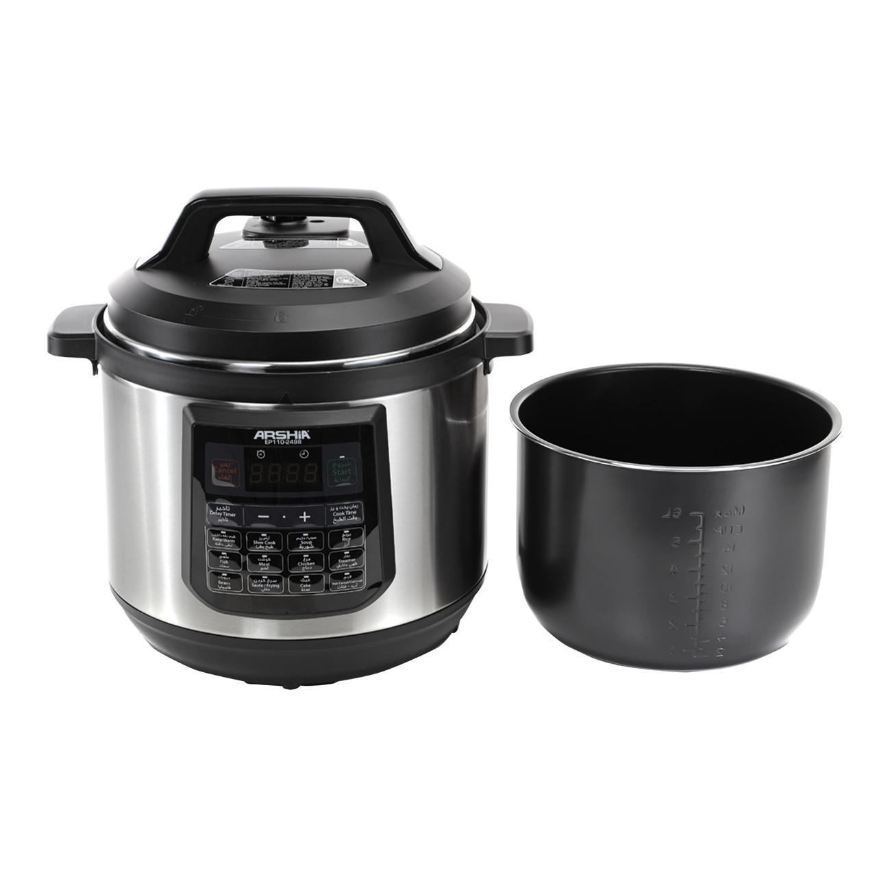Arshia Digital Pressure Cooker, 8Lit, 1200Watts, Black & Steel