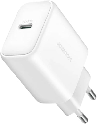 White USB charger with plug on a white background