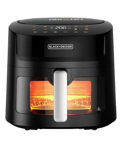 Black and Decker air fryer on a white background