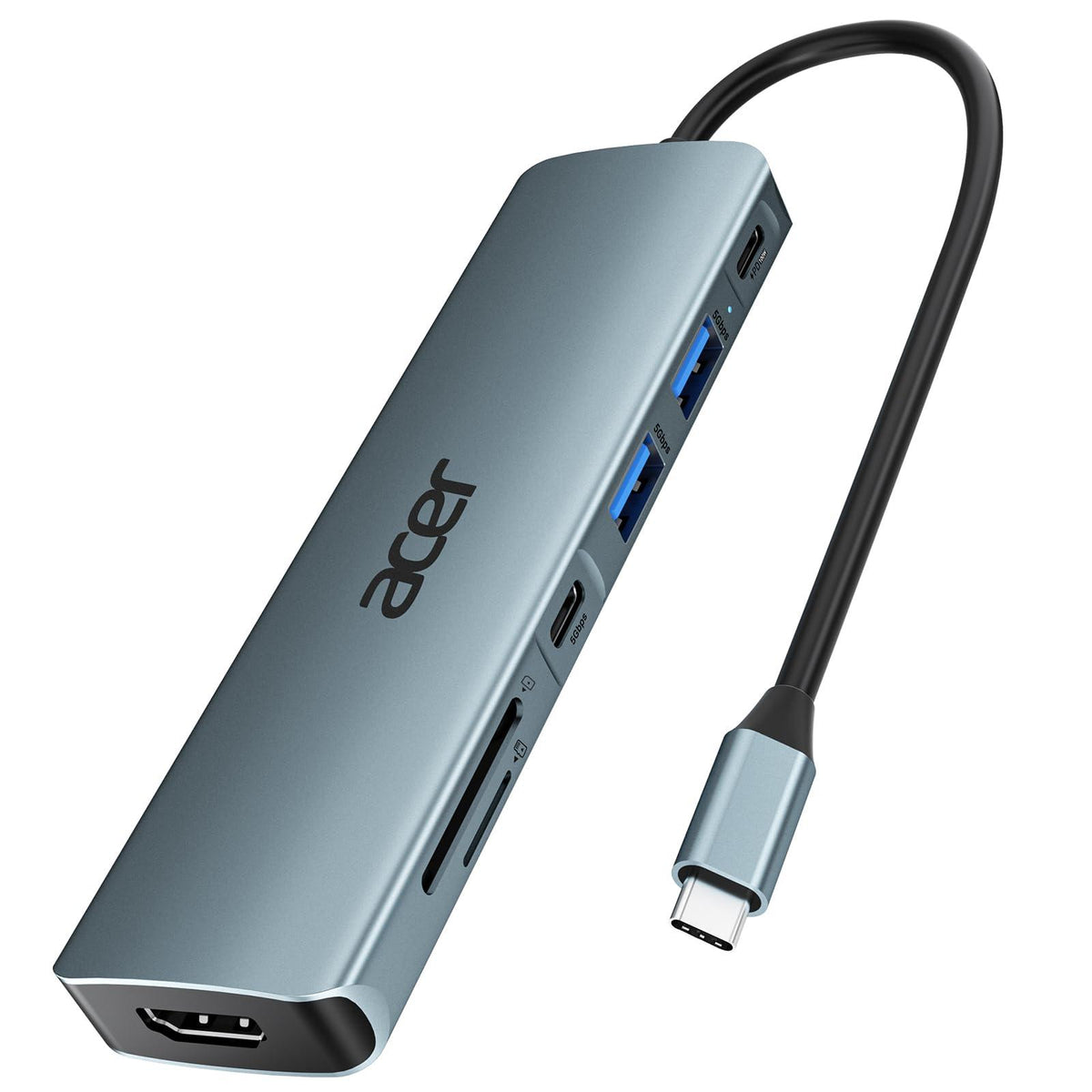 Acer Multi-Port Adapter For Laptop, Usb C Hub, 7 In 1, Grey