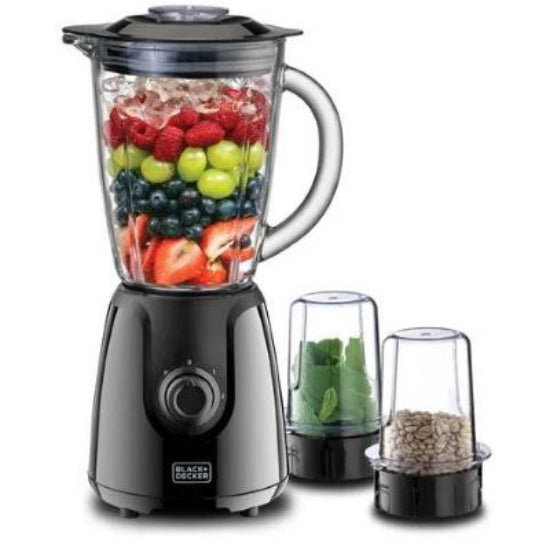 Black & Decker Blender with 2 Grinder, 400Watts, 1.5Lit, Black