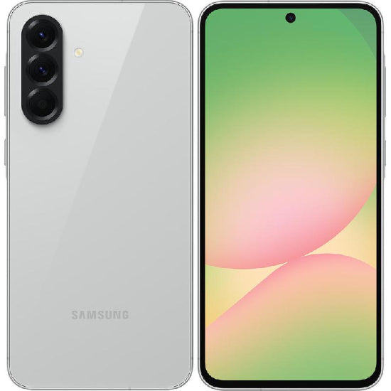Samsung smartphone showing front and back views with a gradient screen.