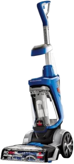 Blue and gray Bissell vacuum cleaner on a white background