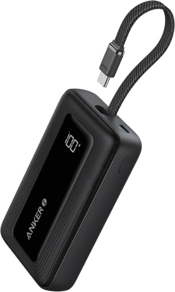 Anker Power Bank Built-In USB-C Cable, 20000Mah, 30Watts, Black