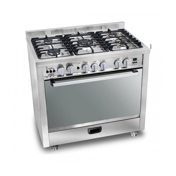 Samix Gas Cooker I-Cook, 90x60Cm, 5Burners, Full Safety, Stainless Steel