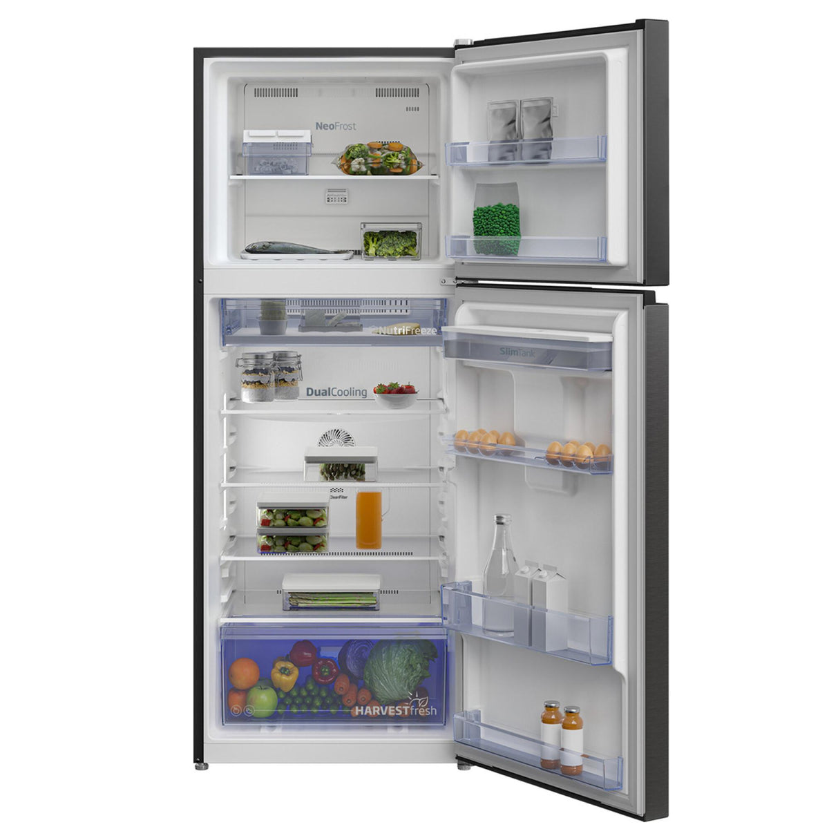 Beko Top Mount Refrigerator A++, 408Lit, No Frost, Dark Inox