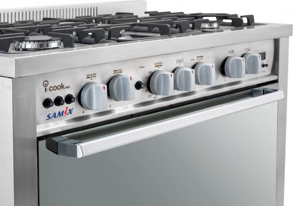 Samix Gas Cooker I-Cook, 90x60Cm, 5Burners, Full Safety, Stainless Steel