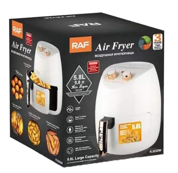 Raf Air Fryer, 5.8Lit, 1500Watts, White Raf Air Fryer, 5.8Lit, 1500Watts, White