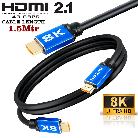 HDMI 2.1 cable with 8K and 48 Gbps specifications on a white background