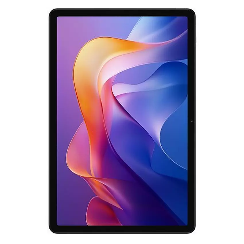 Tablet with a colorful abstract design on the screen against a white background