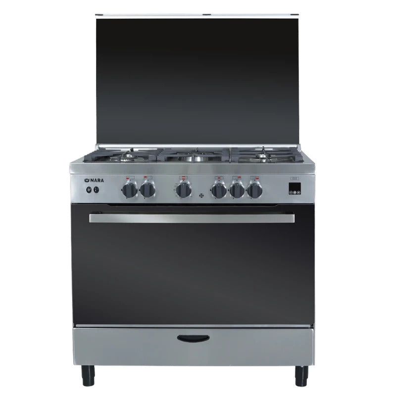 Nara Gas Cooker, 90Cm, 5Burners, Matte Silver
