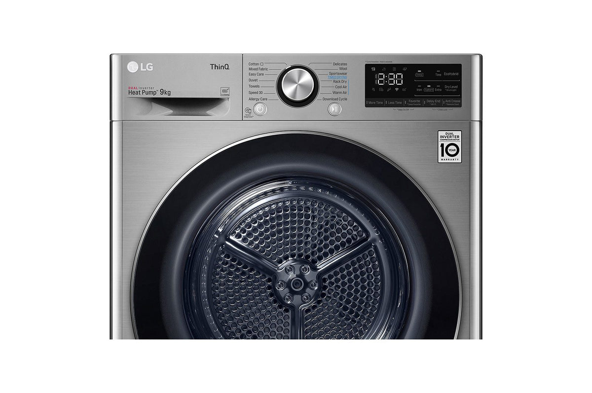 LG Heat Pump Condenser Dryer A+++, 9KG, Eco Hybrid, Drum Care, Drum LED, Silver