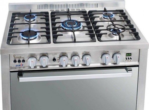 Samix Gas Cooker I-Cook, 90x60Cm, 5Burners, Full Safety, Stainless Steel