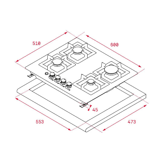 Teka Built In Mixed Gas & Electric Hob, 2Gas Burners & 2Electric Burners, 60Cm, Stainless Steel