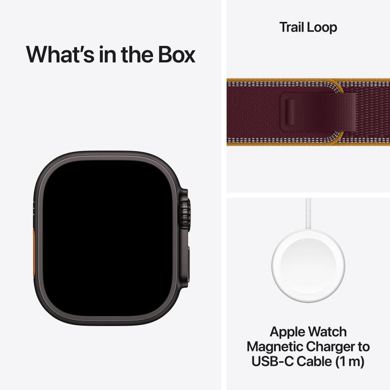 Apple Watch Ultra 4 GPS + Cellular 49Mm, Black Titanium Case, Burgundy Trail Loop, M/L