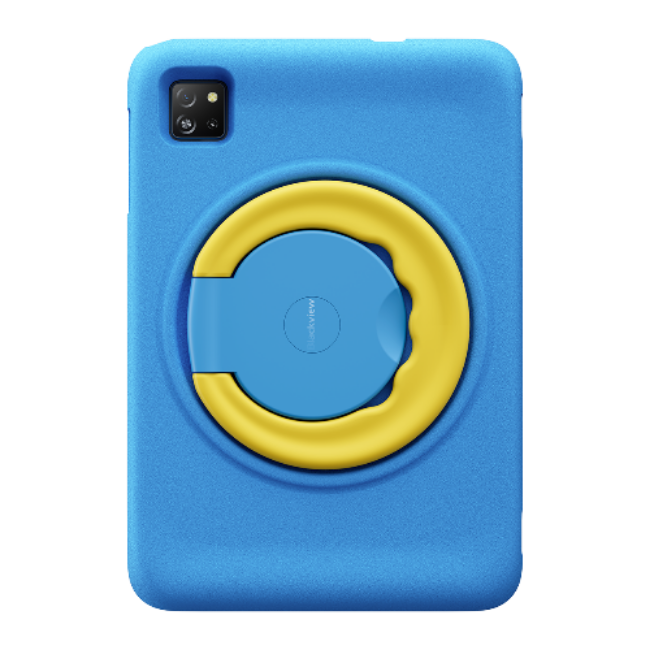 Blue case with a yellow ring holder on a white background