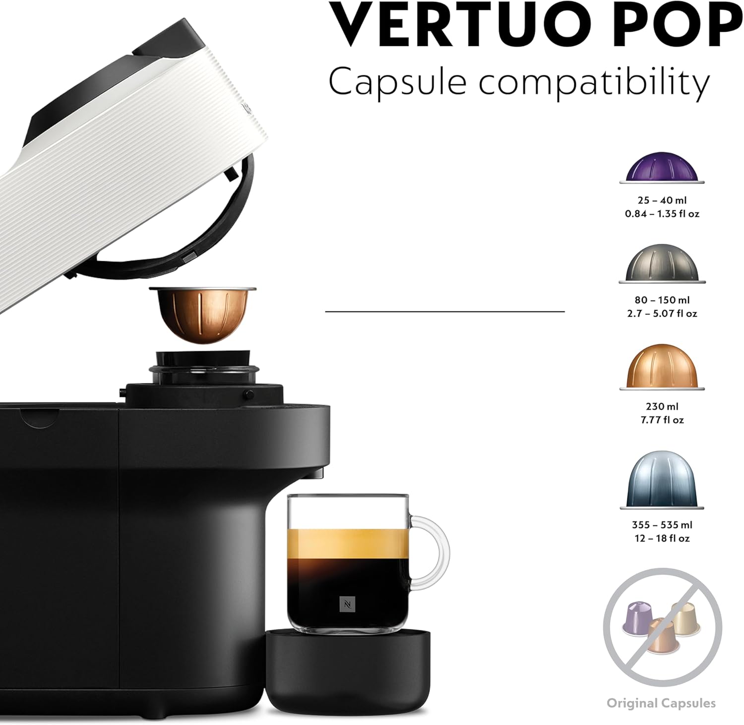 Nespresso Coffee Maker Bundle White Vertuo Pop + Travel Mug+3Sleeves
