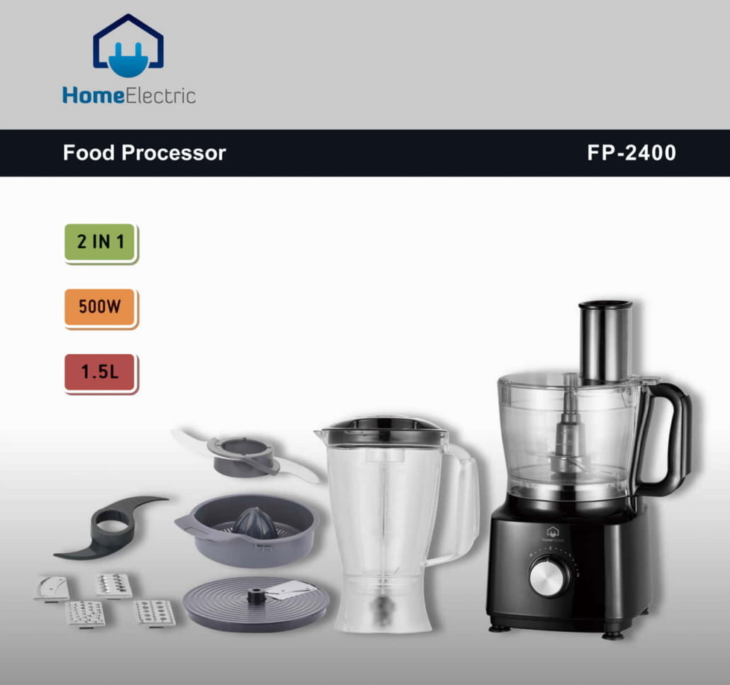 Home Electric Food Processor, 1.5Lit, 500Watts, Black Home Electric Food Processor, 1.5Lit, 500Watts, Black