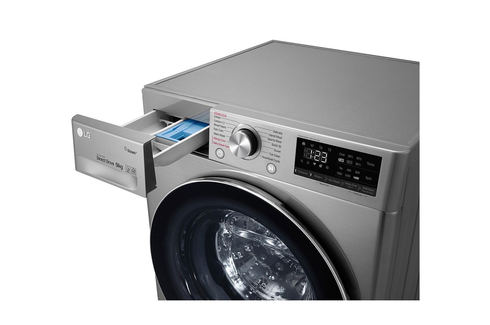 LG Front Load Washing Machine A+++, 9KG, 1400RPM, AI DD, Silver