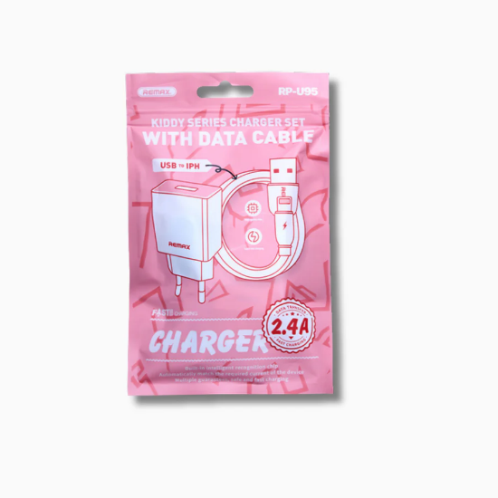 Remax Kiddy Series 2.4A Charger Set with iPhone Cable, 1Mm, White Remax Kiddy Series 2.4A Charger Set with iPhone Cable, 1Mm, White