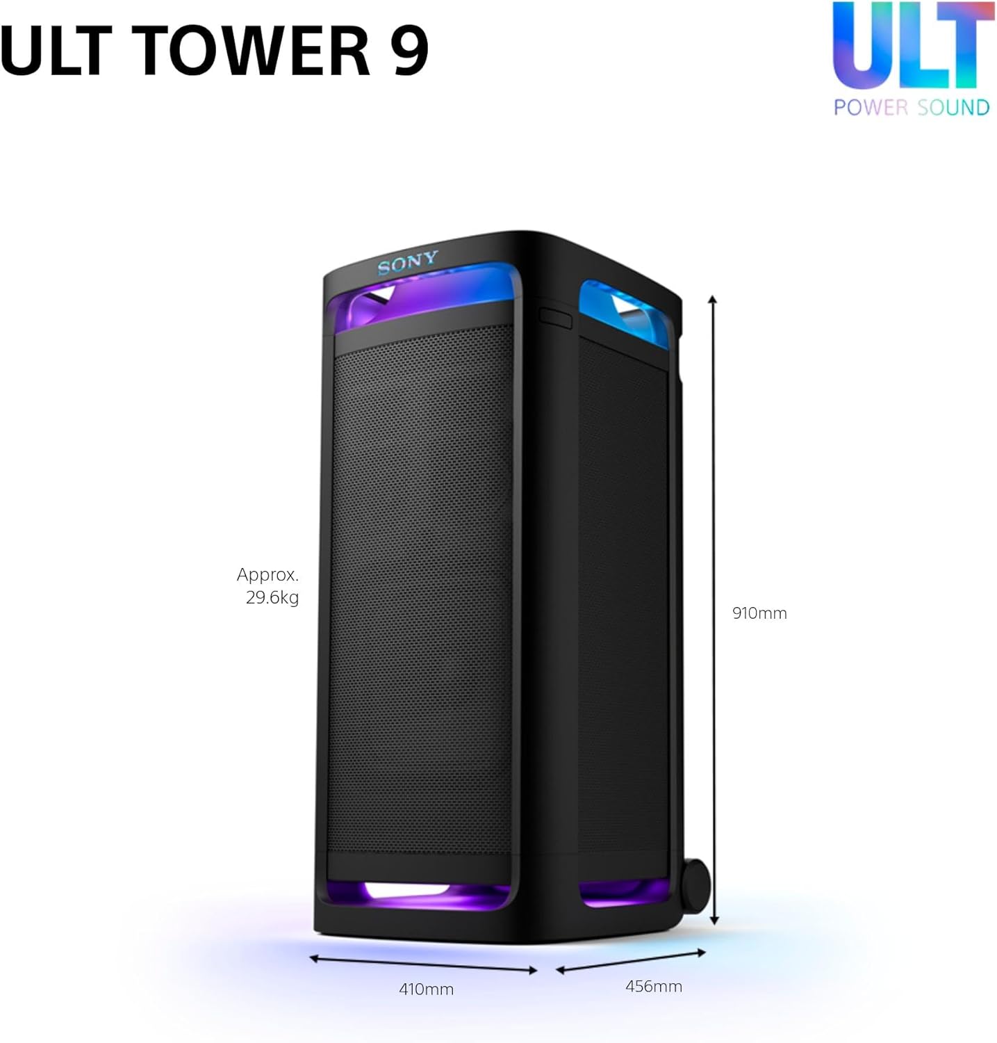 Sony Ult Tower 9AC Party Speaker, 60° Party Sound Carries, Bluetooth, Optical, Black