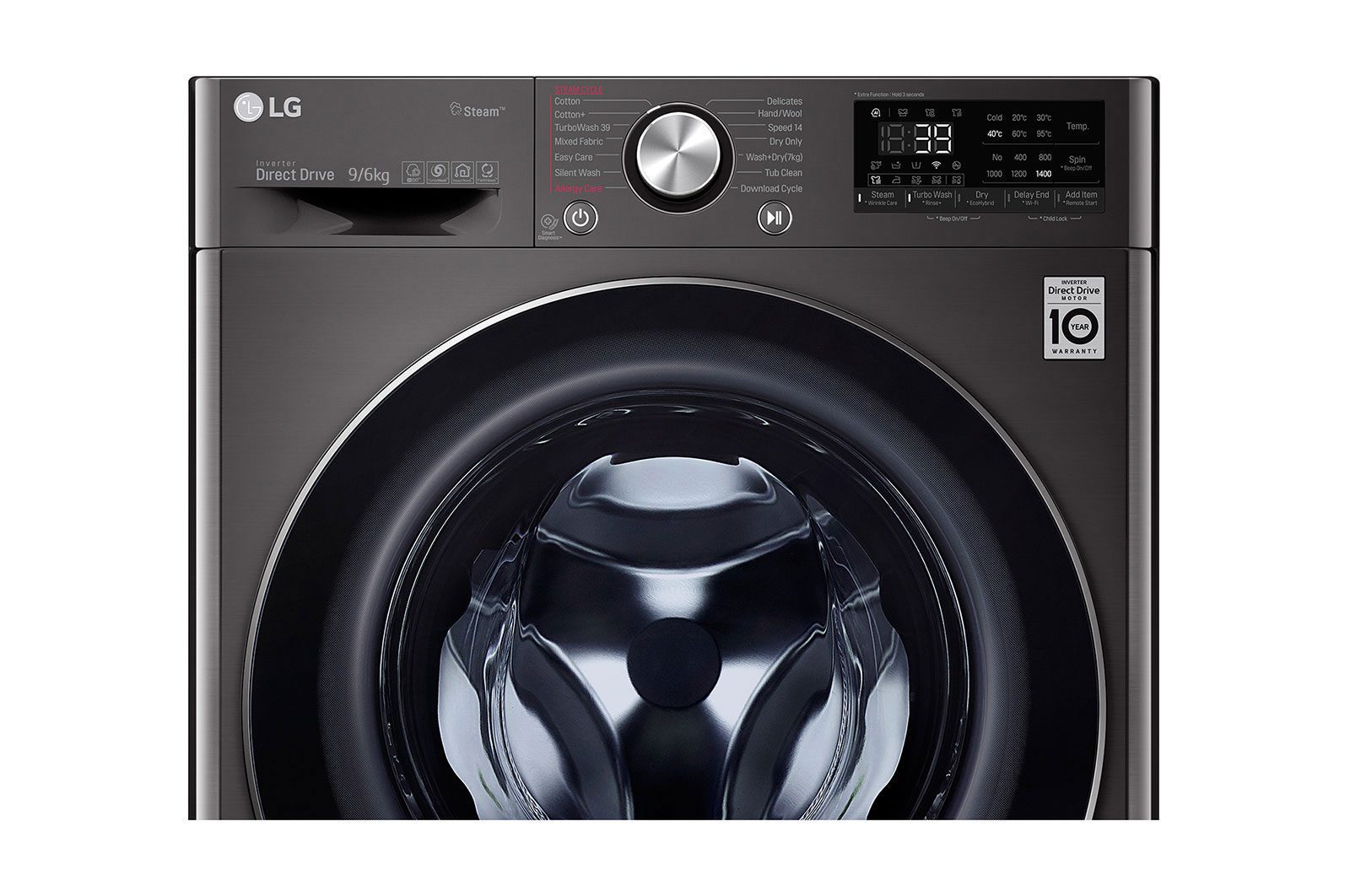 LG Front Load Wash & Dryer Machine A, 12KG Wash & 8KG Dryer, 1400RPM, Glass Door, Black Steel