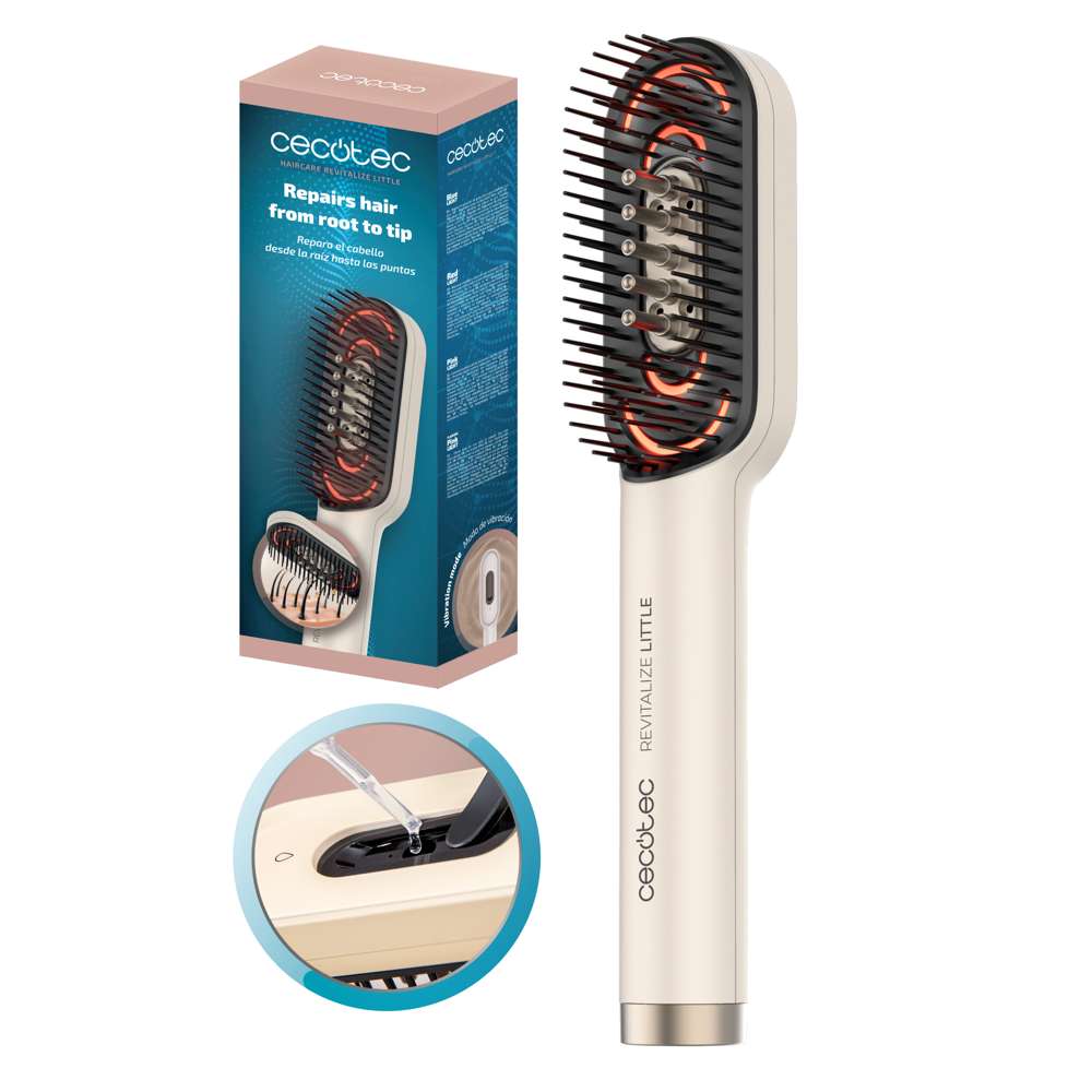 Cecotec Hairbrush with LED Light Therapy, Serum Applicator, 4Light Modes, Scalp Treatment, White