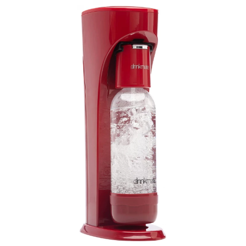 Red drink mixer with clear container on a white background